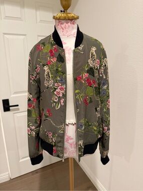 L'AGENCE Silk Floral Bomber Jacket